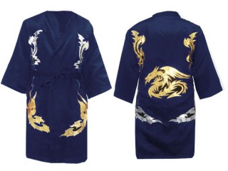 เสื้อคลุมมวยไทย ปักชื่อได้ แบบยาว (Fightrobe) แบรนด์ คะนอง : KNFIR-201-สีกรมท่า