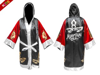 เสื้อคลุมมวยไทยเด็ก ปักชื่อได้ แบบยาว (Fightrobe) แบรนด์ คะนอง : KNFIRKID-143-แดง-ดำ
