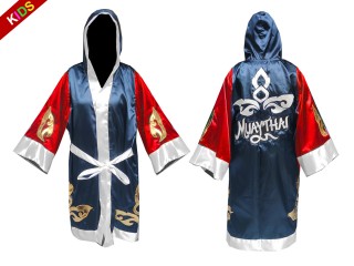 เสื้อคลุมมวยไทยเด็ก ปักชื่อได้ แบบยาว (Fightrobe) แบรนด์ คะนอง : KNFIRKID-143-แดง-กรม