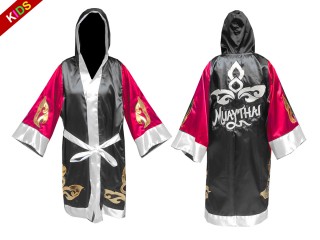 เสื้อคลุมมวยไทยเด็ก ปักชื่อได้ แบบยาว (Fightrobe) แบรนด์ คะนอง : KNFIRKID-143-บานเย็น-ดำ