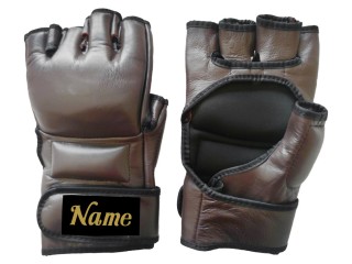 สั่งทำนวม MMA หนังแท้ ปักข้อมือ : KNGCUST-MMA-น้ำตาล