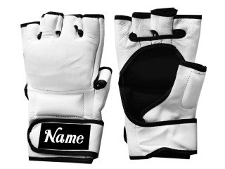 สั่งทำนวม MMA หนังแท้ ปักข้อมือ : KNGCUST-MMA-ขาว