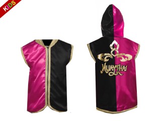 เสื้อแจคเก็ตมีฮู้ดมวยไทย สำหรับเด็ก สั่งทำปักชื่อได้ : KNHODKID-121-บานเย็น-ดำ