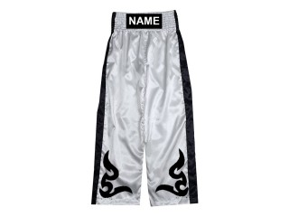 สั่งทำกางเกงคิกบ็อกซิ่ง กางเกง Kickboxing ขายาว ปักชื่อ : KNPANTS-002-ขาว