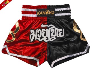 กางเกงมวยไทย กางเกงมวย สำหรับเด็ก Kanong : KNS-143-แดง-ดำ-K
