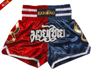 กางเกงมวยไทย กางเกงมวย สำหรับเด็ก Kanong : KNS-143-แดง-กรม-K