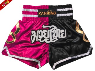 กางเกงมวยไทย กางเกงมวย สำหรับเด็ก Kanong : KNS-143-บานเย็น-ดำ-K