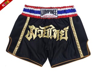กางเกงมวยไทยสำหรับเด็ก ลุมพินี : LUMRTO-006-ดำ-K