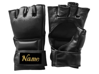สั่งทำนวม MMA หนังแท้ ปักข้อมือ : KNGCUST-MMA-ดำ