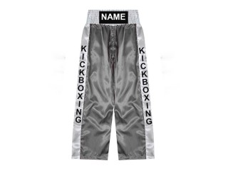สั่งทำกางเกงคิกบ็อกซิ่ง กางเกง Kickboxing ขายาว ปักชื่อ : KNPANTS-001-เงิน