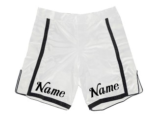 กางเกงขาสั้น MMA ออกแบบเองพร้อมชื่อหรือโลโก้: ขาว - ดำ
