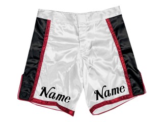 กางเกงขาสั้น MMA ออกแบบเองพร้อมชื่อหรือโลโก้: ขาว-แดง