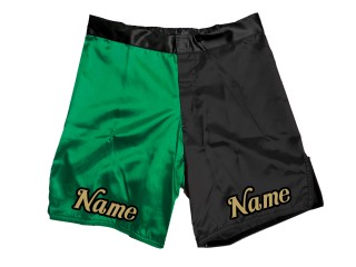 กางเกงขาสั้น MMA แบบกำหนดเองเพิ่มชื่อหรือโลโก้: เขียว-ดำ