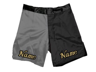 กางเกงขาสั้น MMA แบบกำหนดเองพร้อมชื่อหรือโลโก้: สีเทา-ดำ