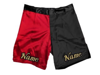 กางเกงขาสั้น MMA ออกแบบเองพร้อมชื่อหรือโลโก้: แดง - ดำ