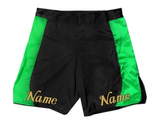 กางเกงขาสั้น MMA ดีไซน์เฉพาะตัวพร้อมชื่อหรือโลโก้ : ดำ-เขียว