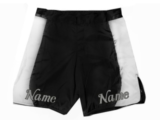 กางเกงขาสั้น MMA ออกแบบเองพร้อมชื่อหรือโลโก้: ดำ - ขาว