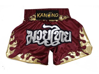 กางเกงมวยไทย กางเกงมวย Kanong : KNS-145-แดงเหลือดหมู