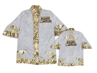 เสื้อคลุมมวยไทย ปักชื่อได้ แบบยาว (Fightrobe) แบรนด์ คะนอง : KNFIRCUST-001 ขาว/ทอง