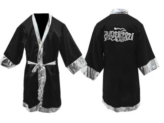 เสื้อคลุมมวยไทย ปักชื่อได้ แบบยาว (Fightrobe) แบรนด์ คะนอง : KNFIR-125-สีดำ