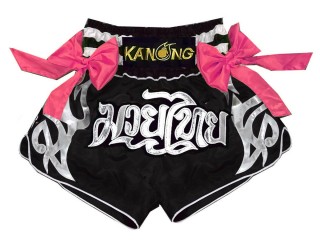 กางเกงมวยไทย กางเกงมวย Kanong มีโบว์ : KNS-127-ดำ