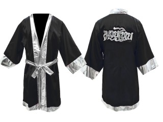 เสื้อคลุมมวยไทย ปักชื่อได้ แบบยาว (Fightrobe) แบรนด์ คะนอง : สีดำ/เงิน