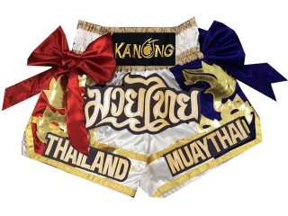 กางเกงมวยไทยสำหรับเด็ก Kanong : KNS-128 ขาว