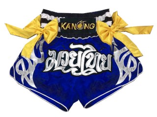 กางเกงมวยไทย กางเกงมวย Kanong มีโบว์ : KNS-127-น้ำเงิน