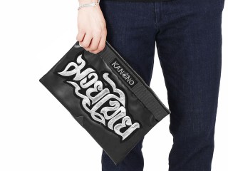 กระเป๋าถือ Clutch มวยไทย คะนอง : สีดำ/เงิน ขนาด A4