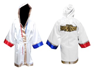 เสื้อคลุมมวยไทย ปักชื่อได้ แบบยาว (Fightrobe) แบรนด์ คะนอง : สีขาว ธงชาติ